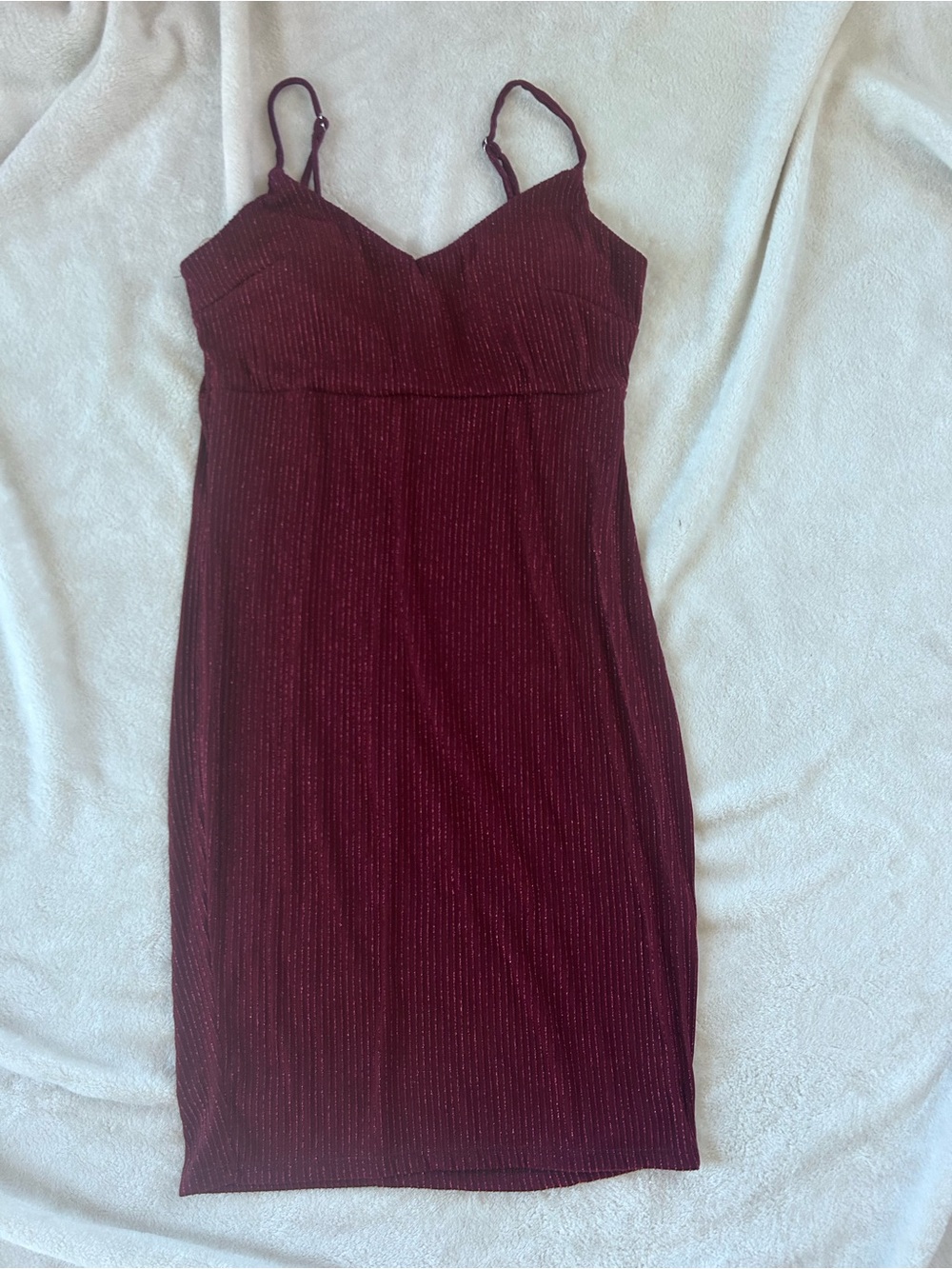 Haute Monde Women’s Burgundy Spaghetti Strap Sparkle Dress